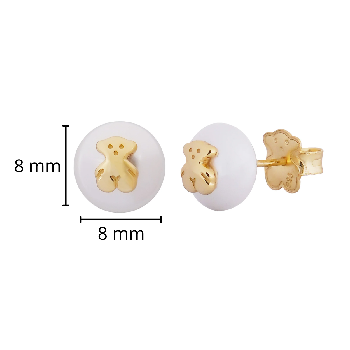 Broquel Inspirado Osos 1:1 con Perla Natural Plata .925 con Baño de Oro 18K