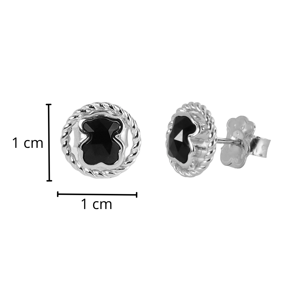 Broquel Inspirado Osos 1.1 Onix Circulo Torzal Plata .925 con Baño de Rodio