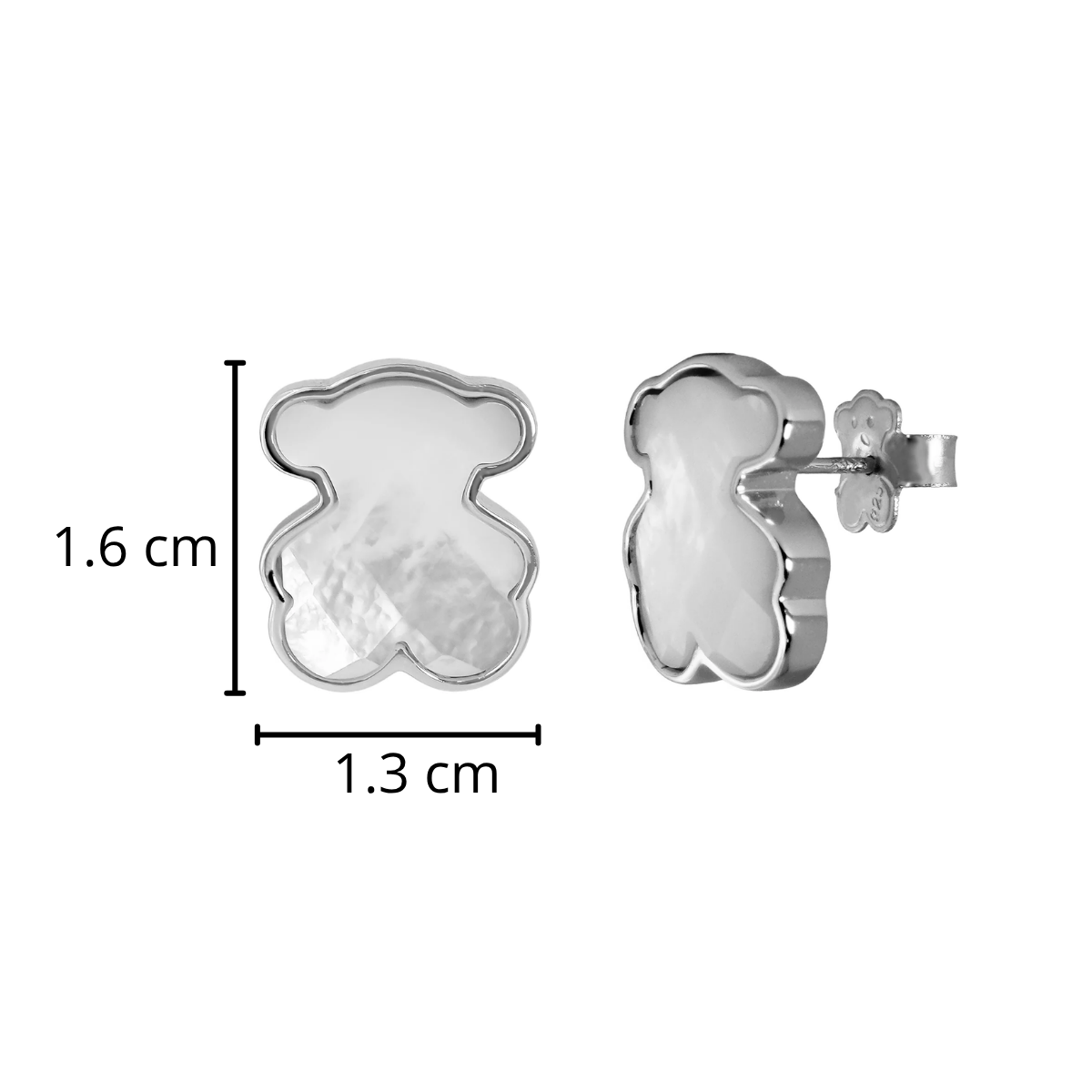 Broquel Inspirado Osos 1:1 Madre Perla 2 cm Plata .925 con Baño de Rodio