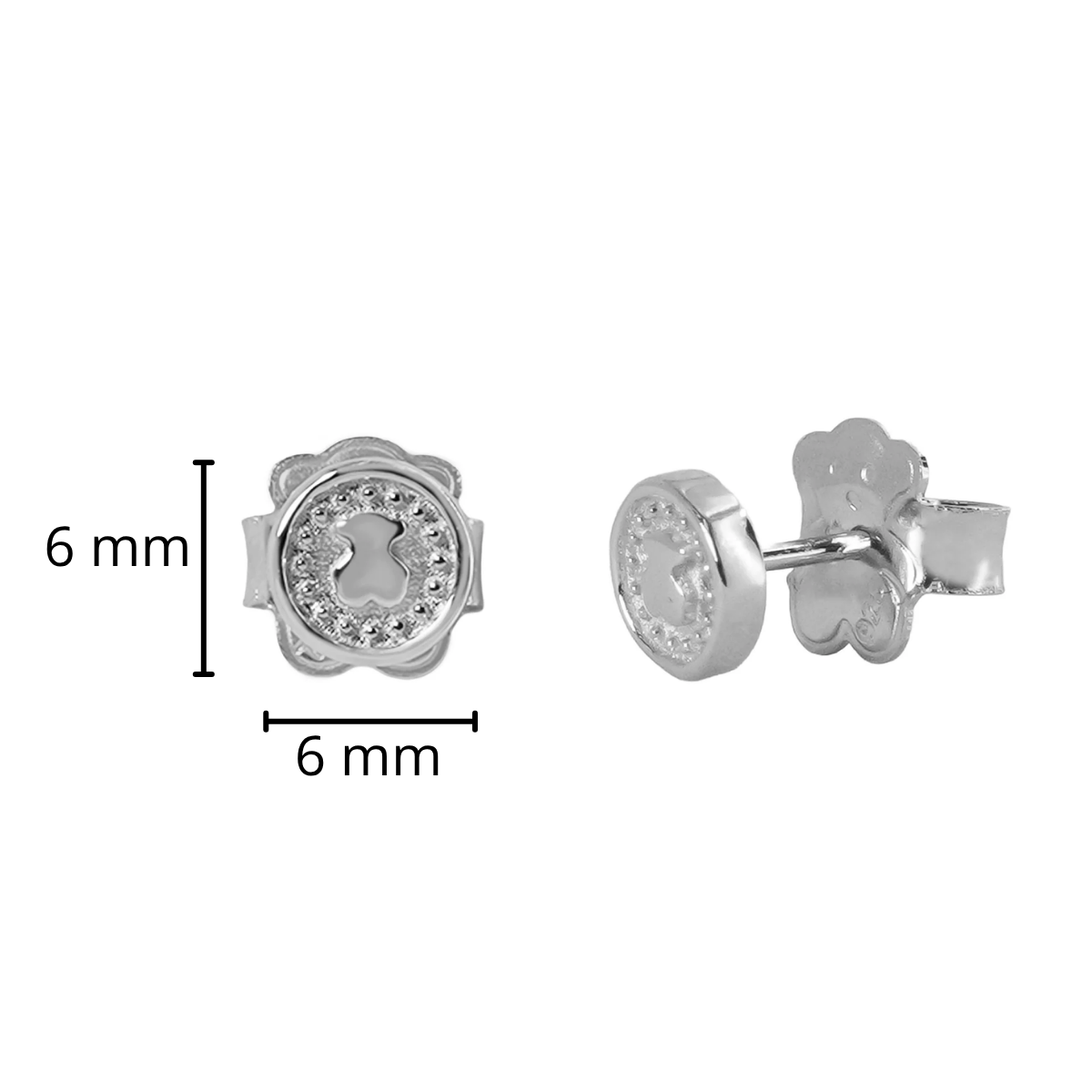 Broquel Inspirado Osos 1:1 Circulo Bolitas Plata .925 con Baño de Rodio