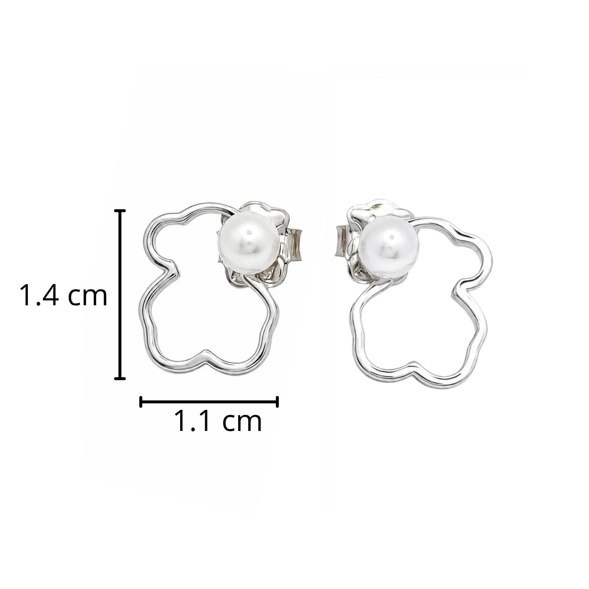 Arete Silueta Osos 1.1 Perla Natural, Plata 925 con Baño de Rodio