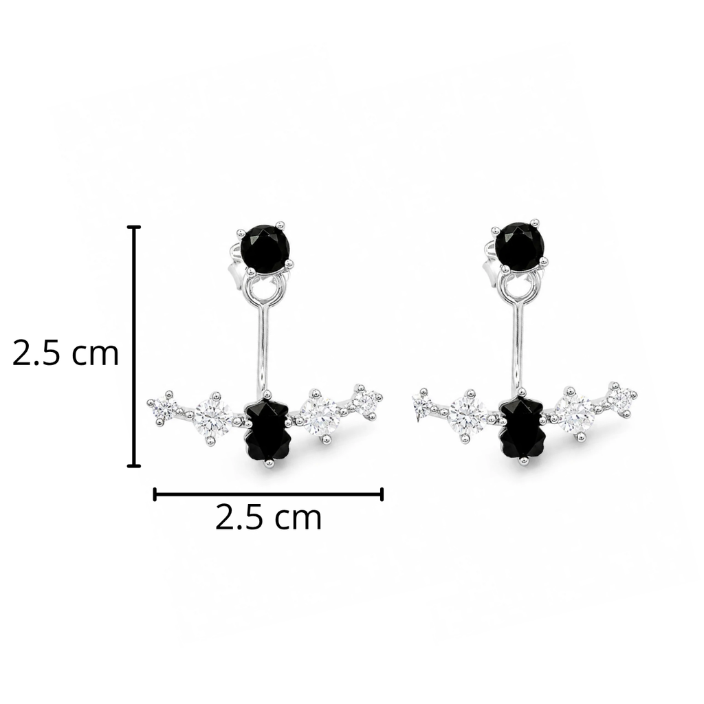 Arete Osos 1.1 Ónix Y Circonias, Doble Uso. Plata 925 Con Baño de Rodio