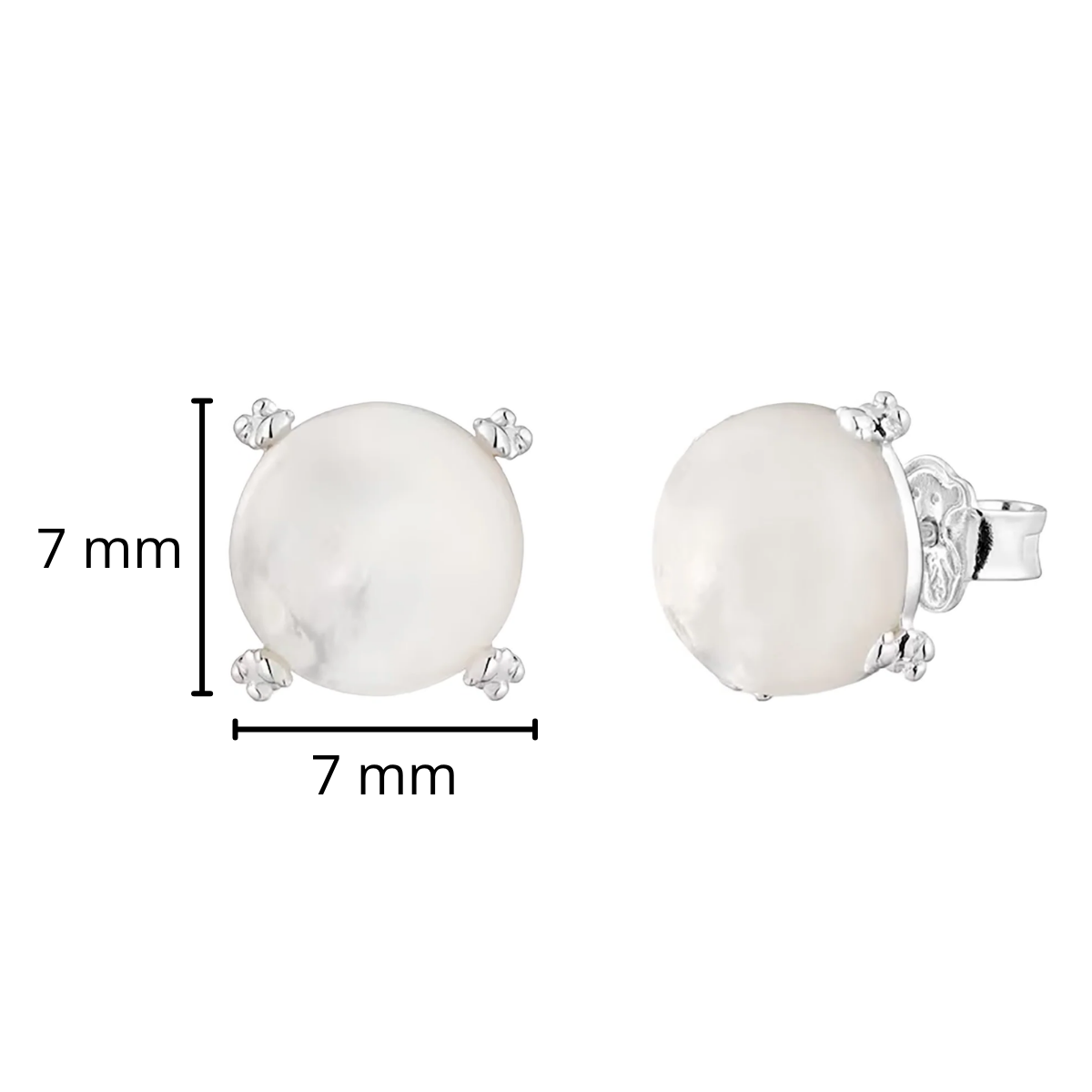 Broquel Inspirado Osos 1:1 Perla Natural Plata .925 con Baño de Rodio