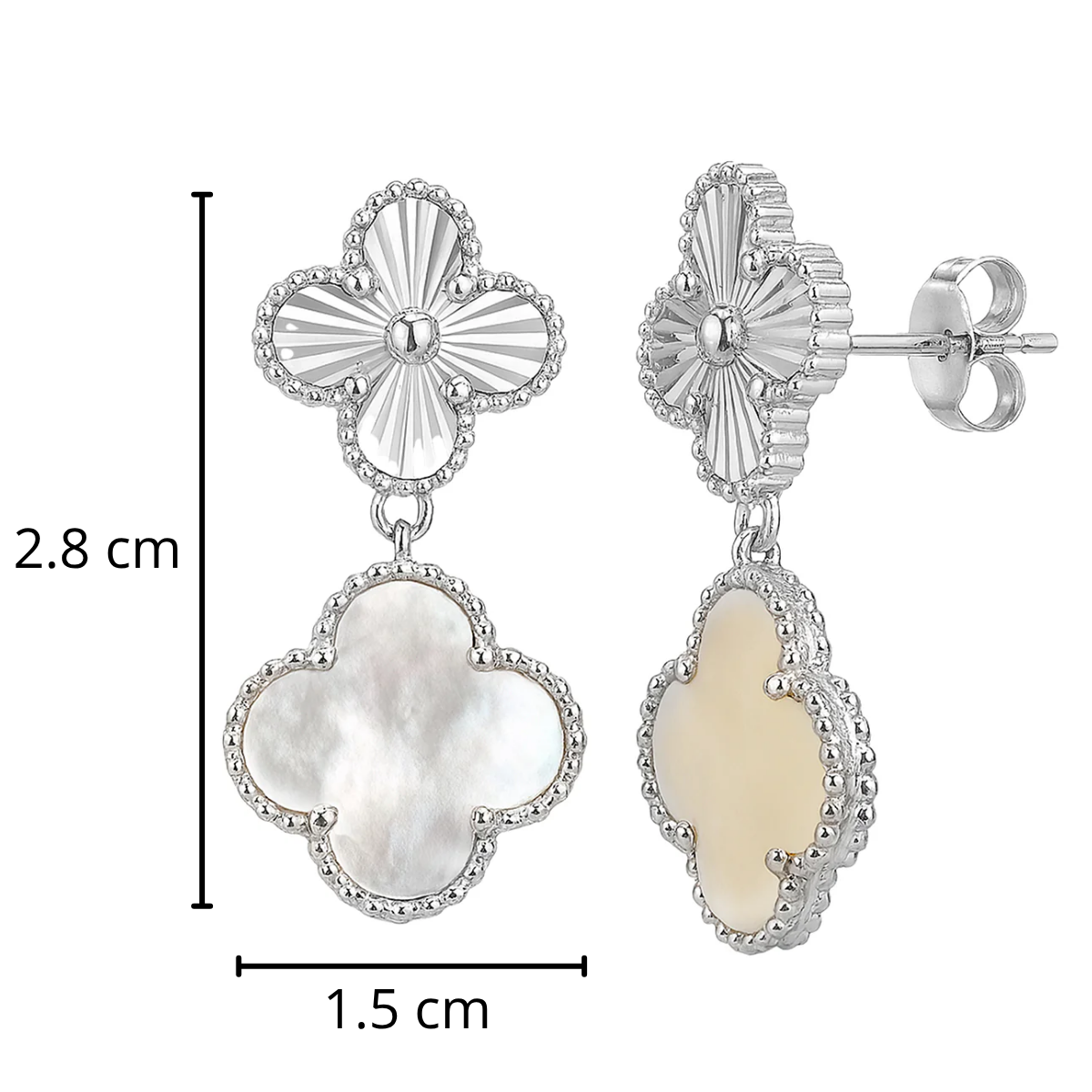 Arete Dos Flores Mediano Inspirado Van C Diamantada con Piedras Naturales Plata .925 con Rodio