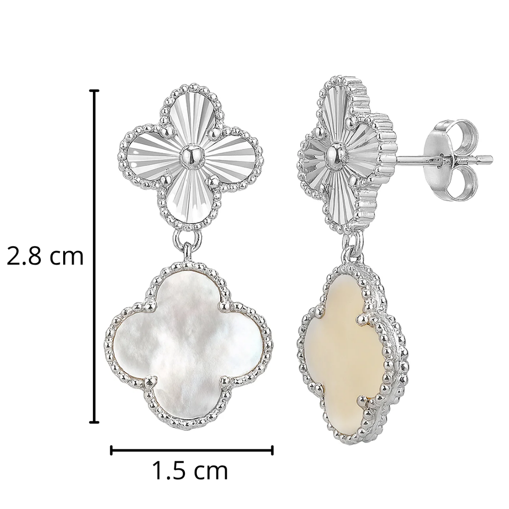 Arete Dos Flores Mediano Inspirado Van C Diamantada con Piedras Naturales Plata .925 con Baño de Rodio