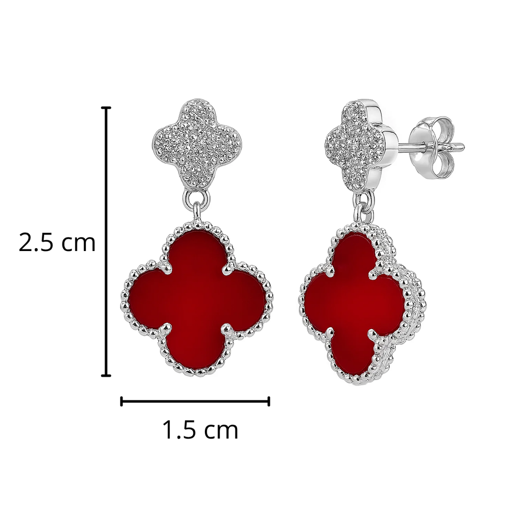 Arete Flor Mediano Inspirado Van C Diamantado con Piedras Naturales Plata .925 con Baño de Rodio