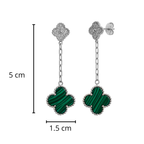 Arete Flor Largo Inspirado Van C con Micro Circonias y Piedra Natural Plata .925 con Baño de Rodio