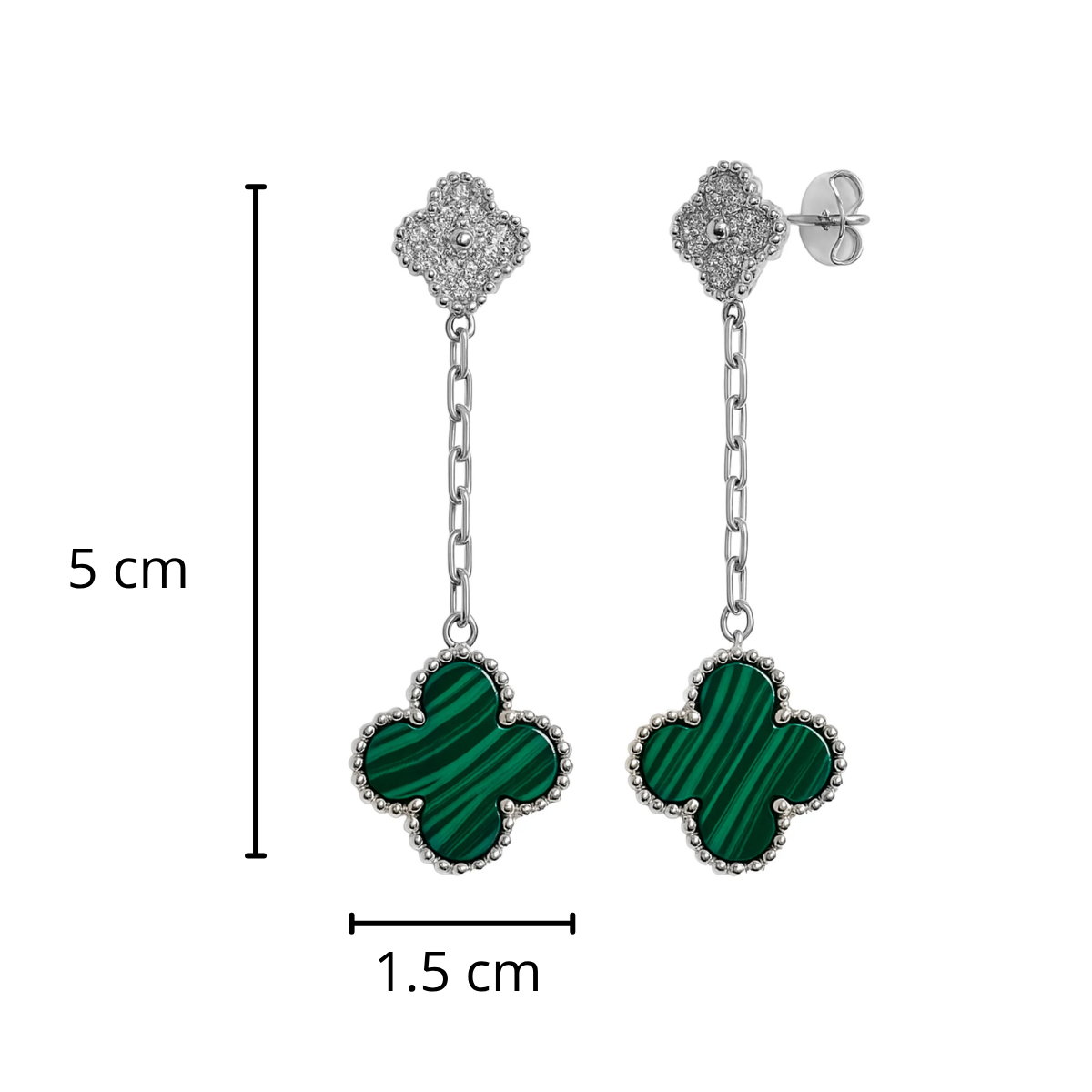 Arete Flor Largo Inspirado Van C con Micro Circonias y Piedra Natural Plata .925 con Baño de Rodio