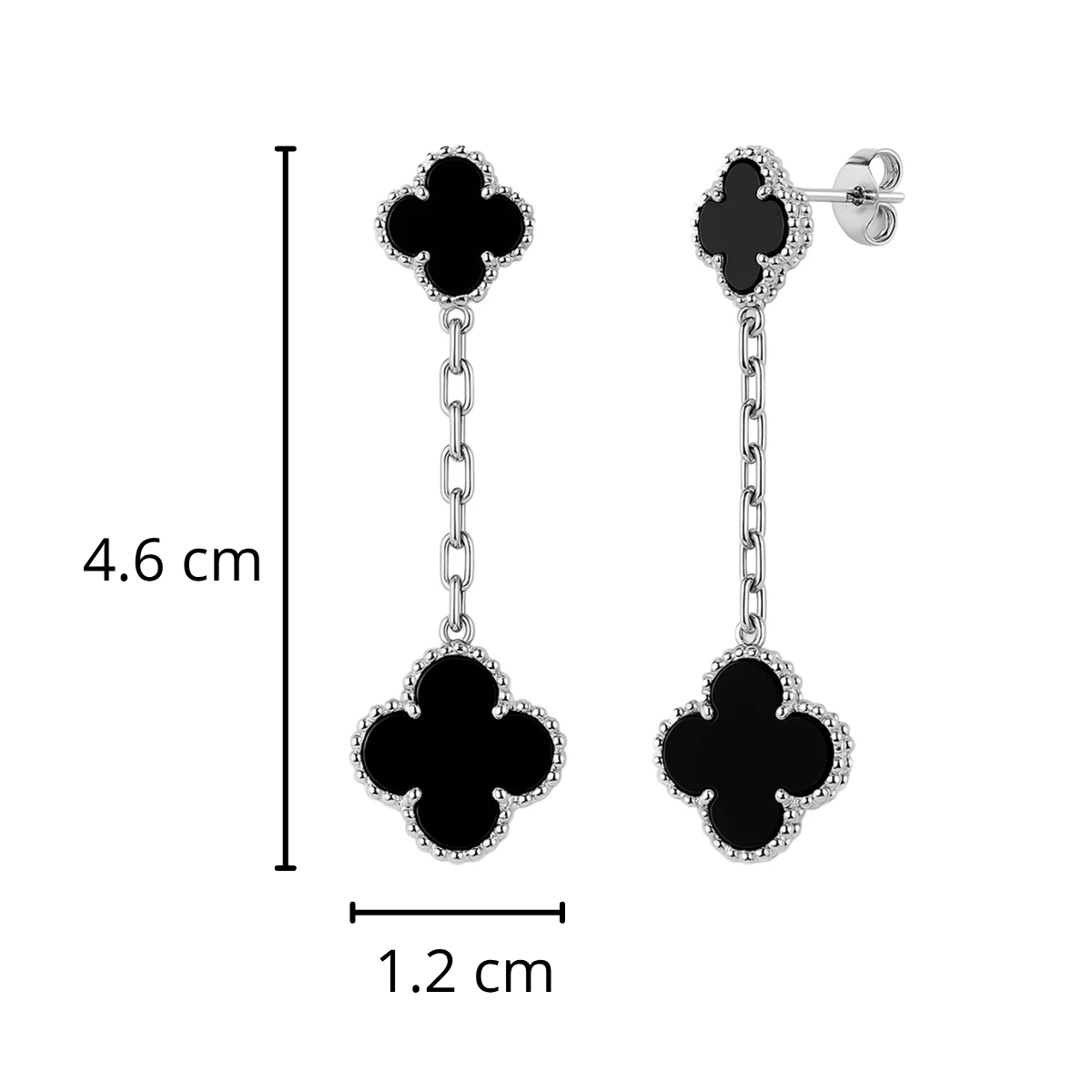 Arete Doble Flor Largo Inspirado Van C Plata .925 con Baño de Rodio