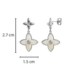 Arete Flor Mediano Inspirado LV con Piedras Naturales Plata .925 con Baño de Rodio