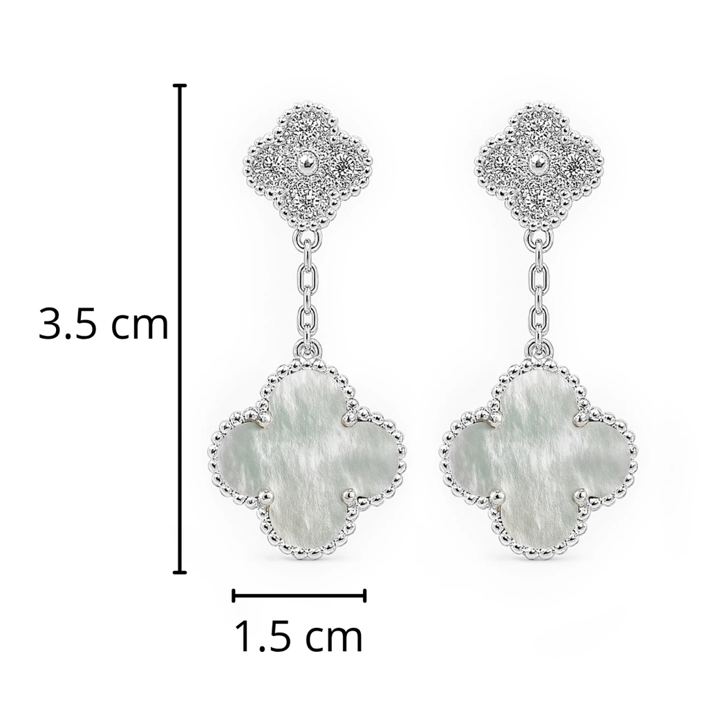 Arete Flor Mediano Inspirado Van C con Micro Circonias Plata .925 con Baño de Rodio
