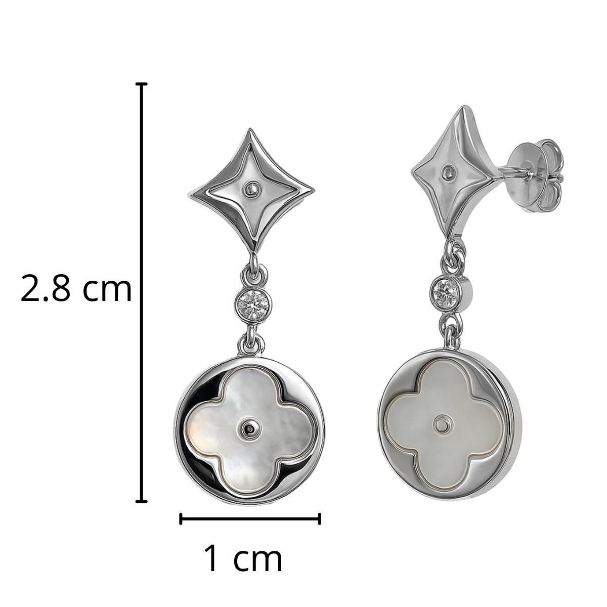 Arete Liso Inspirado LV con Madre Perla Plata .925 con Baño de Rodio