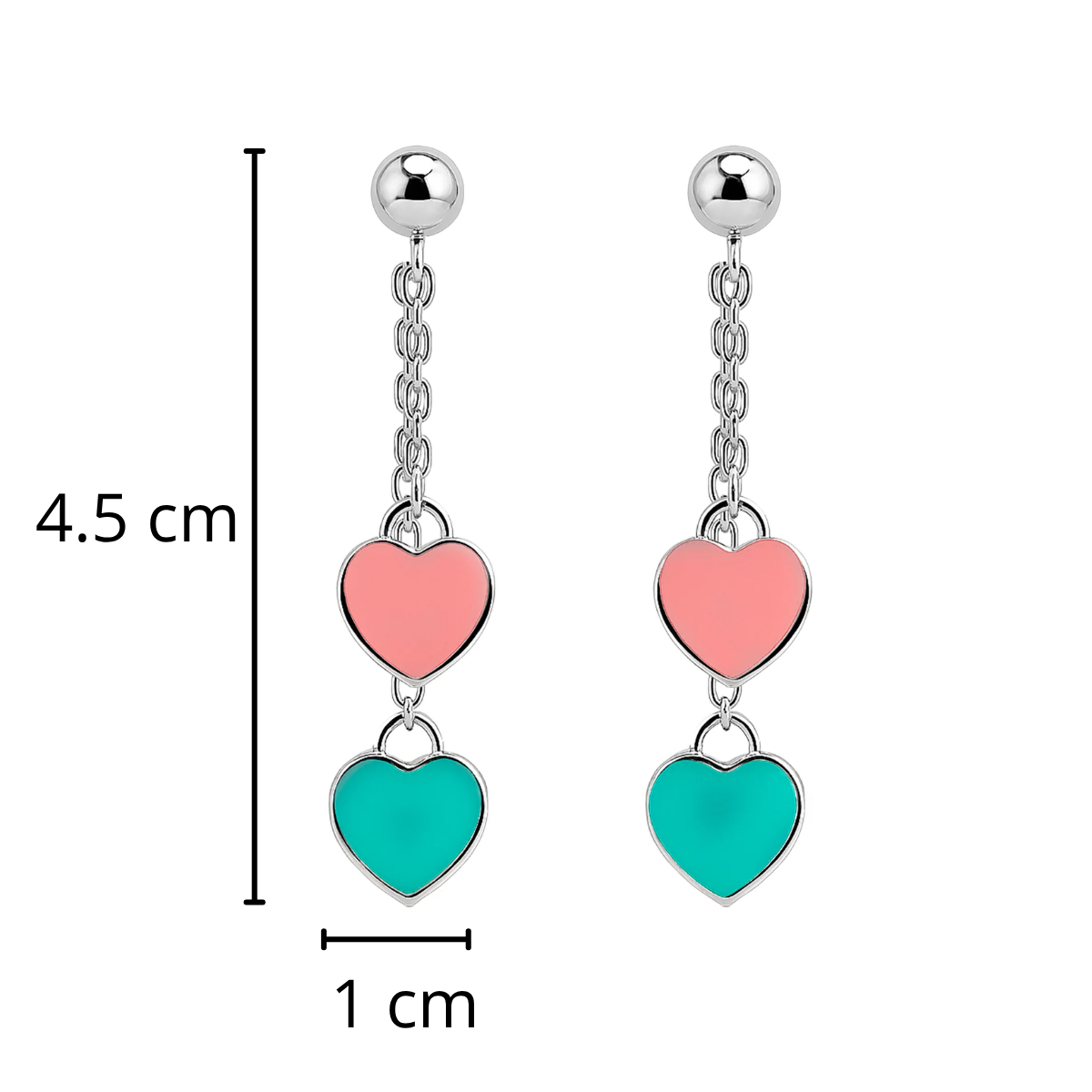 Arete Largo Inspirado Tiff Corazones Esmaltados Plata .925 con Baño de Rodio