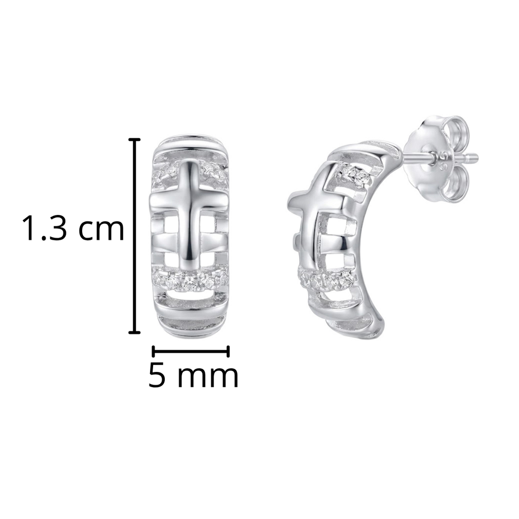 Arracada Cruz Lisa con Micro Circonias Plata .925 con Baño de Rodio