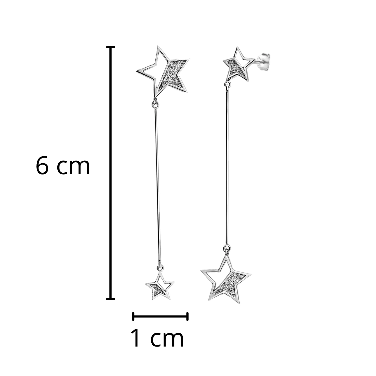 Arete Largo Estrella con Circonias Plata .925 con Baño de Rodio