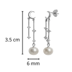 Arete Largo Perla con Luna y Circonias Plata .925