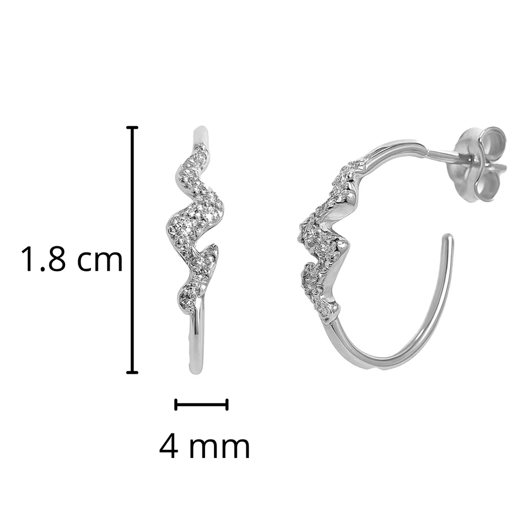 Arracada Zigzag con Circonias Plata .925 con Baño de Rodio