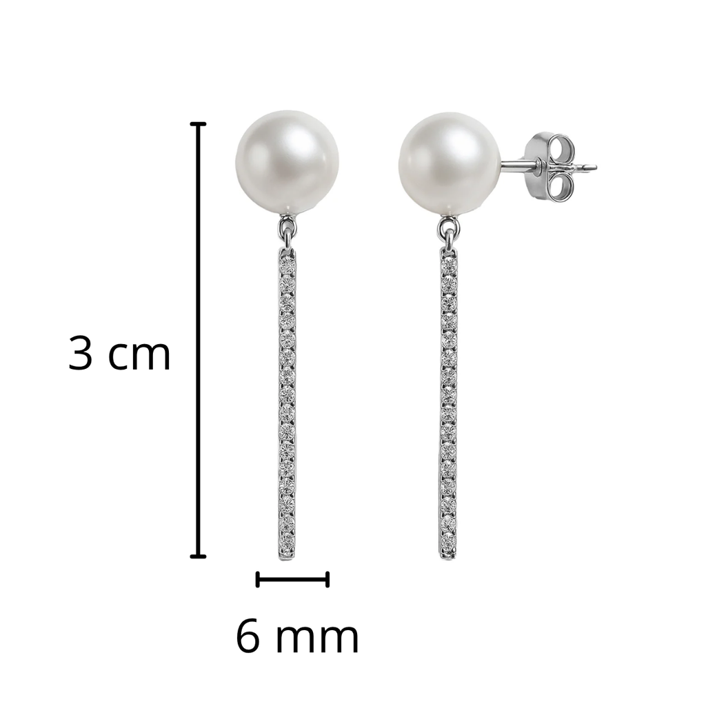 Arete Largo con Micro Circonias y Perla Natural Grande Plata .925