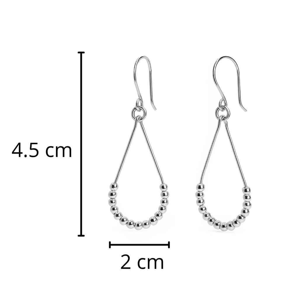 Arete Largo Estilo Gota con Bolitas Hecho a Mano Plata .925