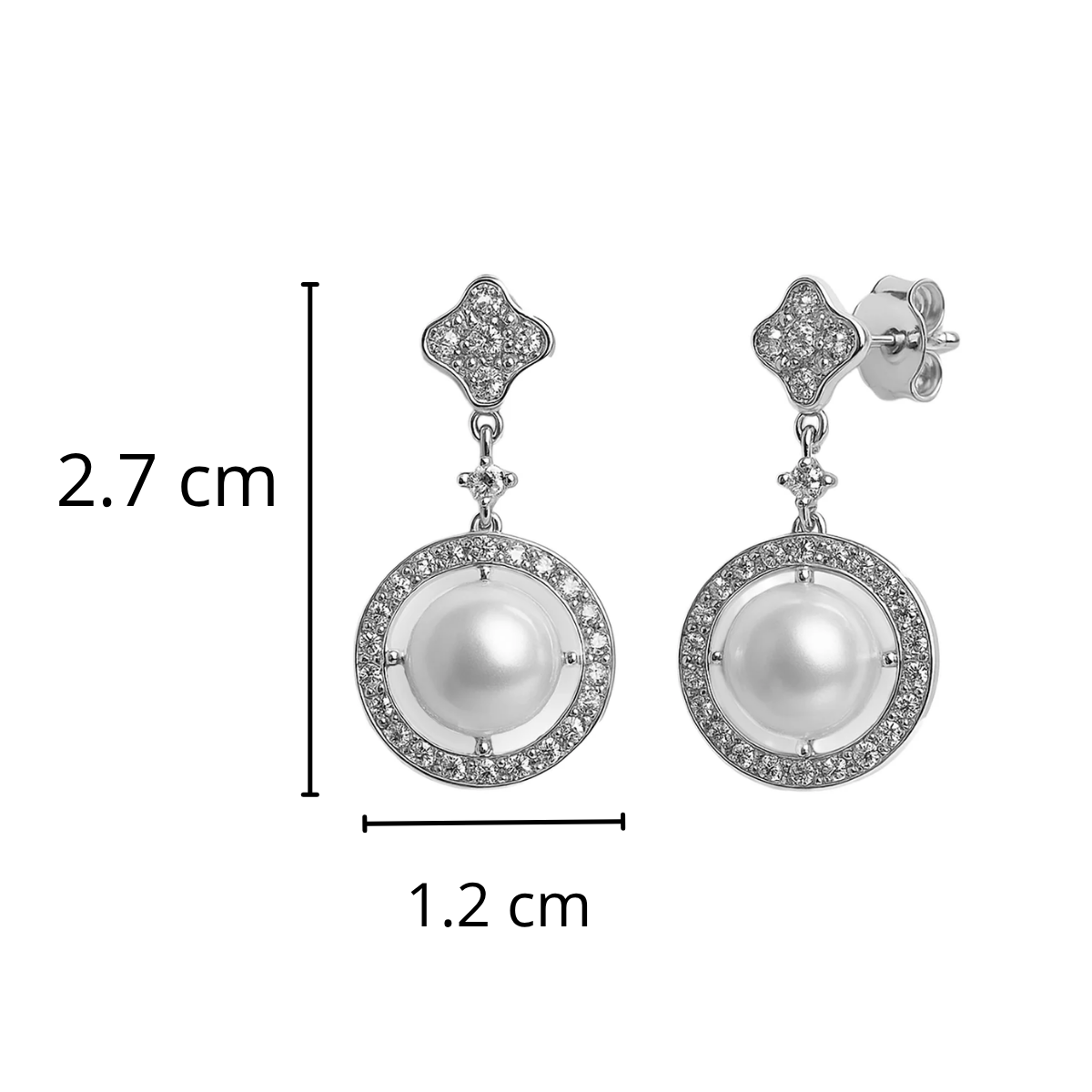 Arete Mediano Inspirado Van C con Perla Natural y Micro Circonias Plata .925