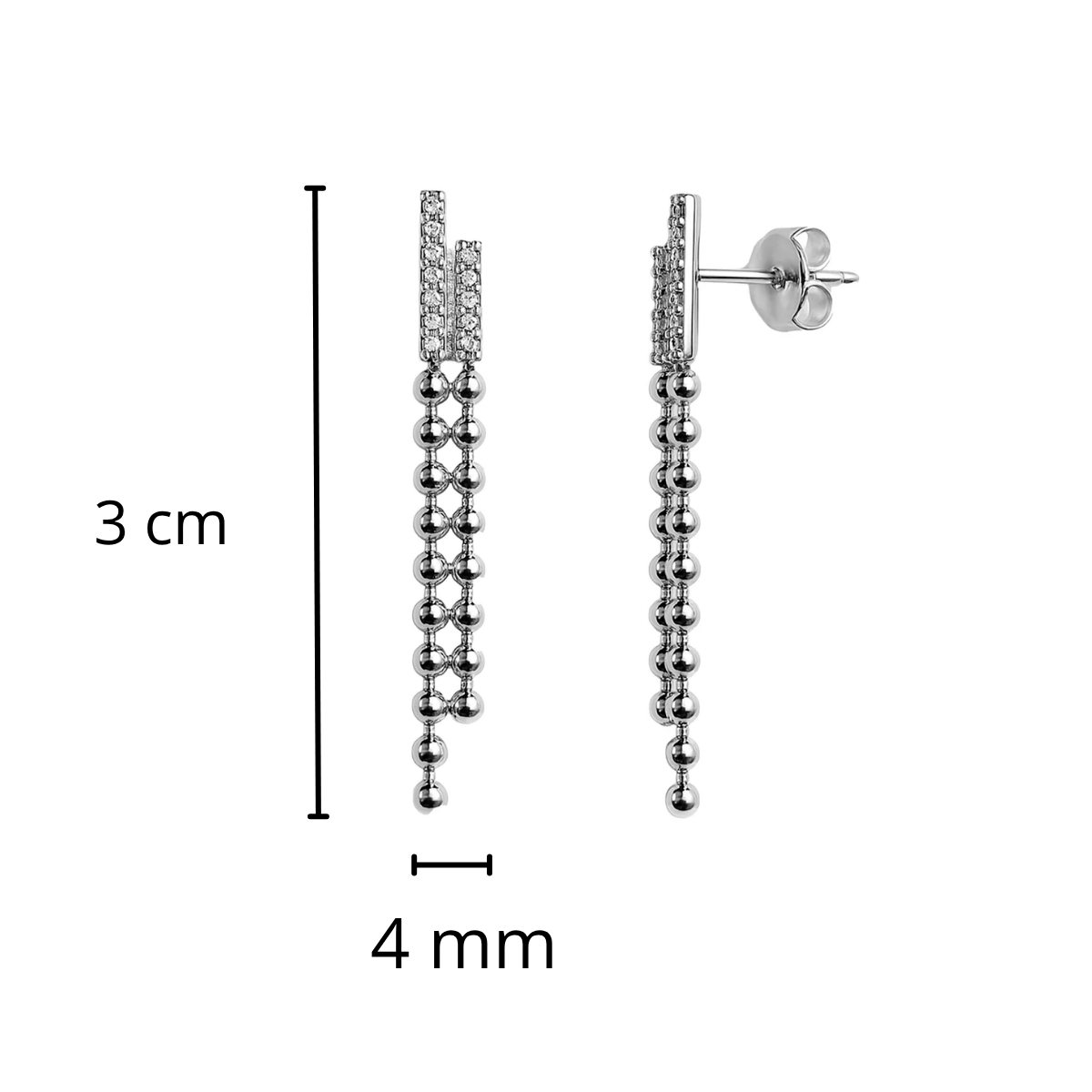 Arete Largo Bolitas con Circonias Plata .925