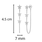 Arete Largo con Estrellas Lisas y Cadena Cubana Hecho a Mano Plata .925