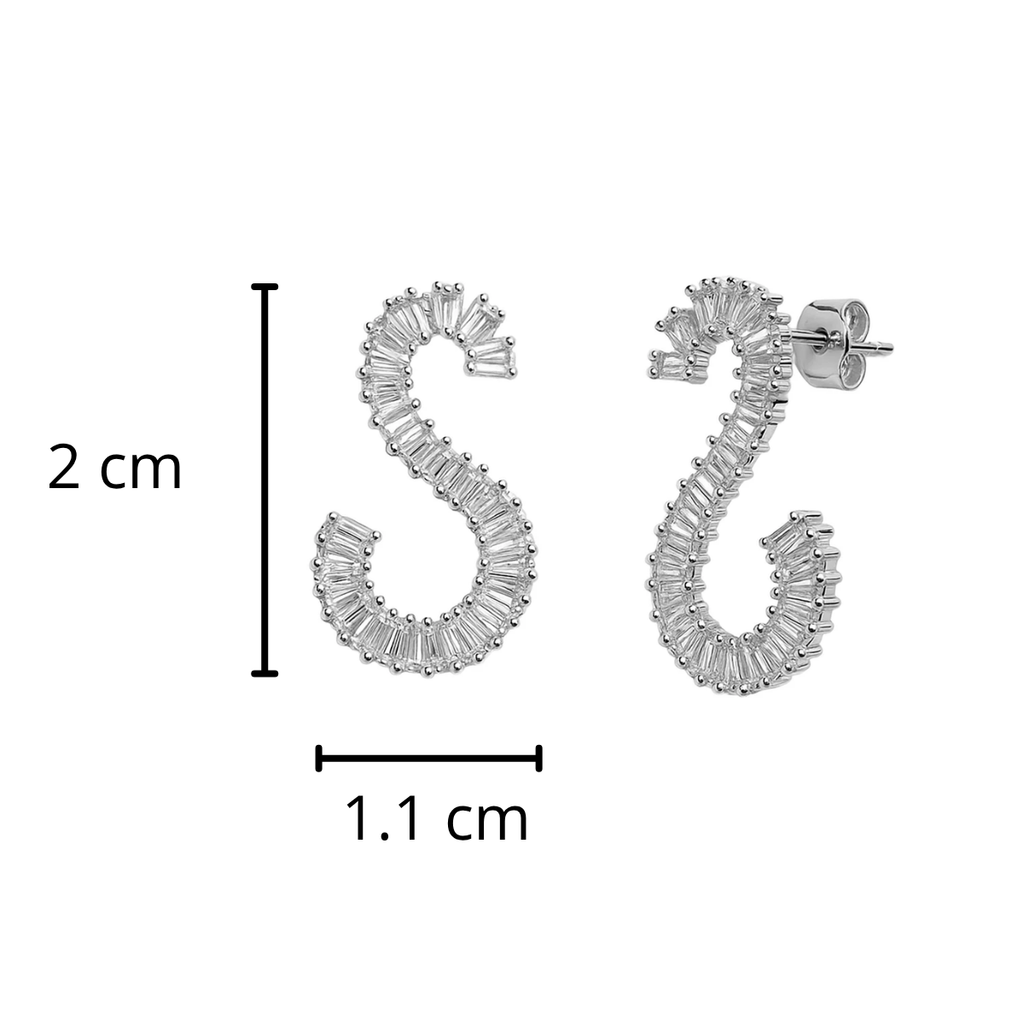 Arete Doble Función con Circonias Baguette Plata .925 con Baño de Rodio
