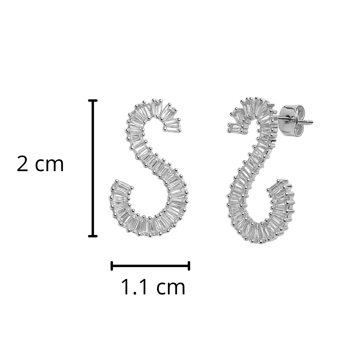Arete Doble Función con Circonias Baguette Plata .925 con Baño de Rodio