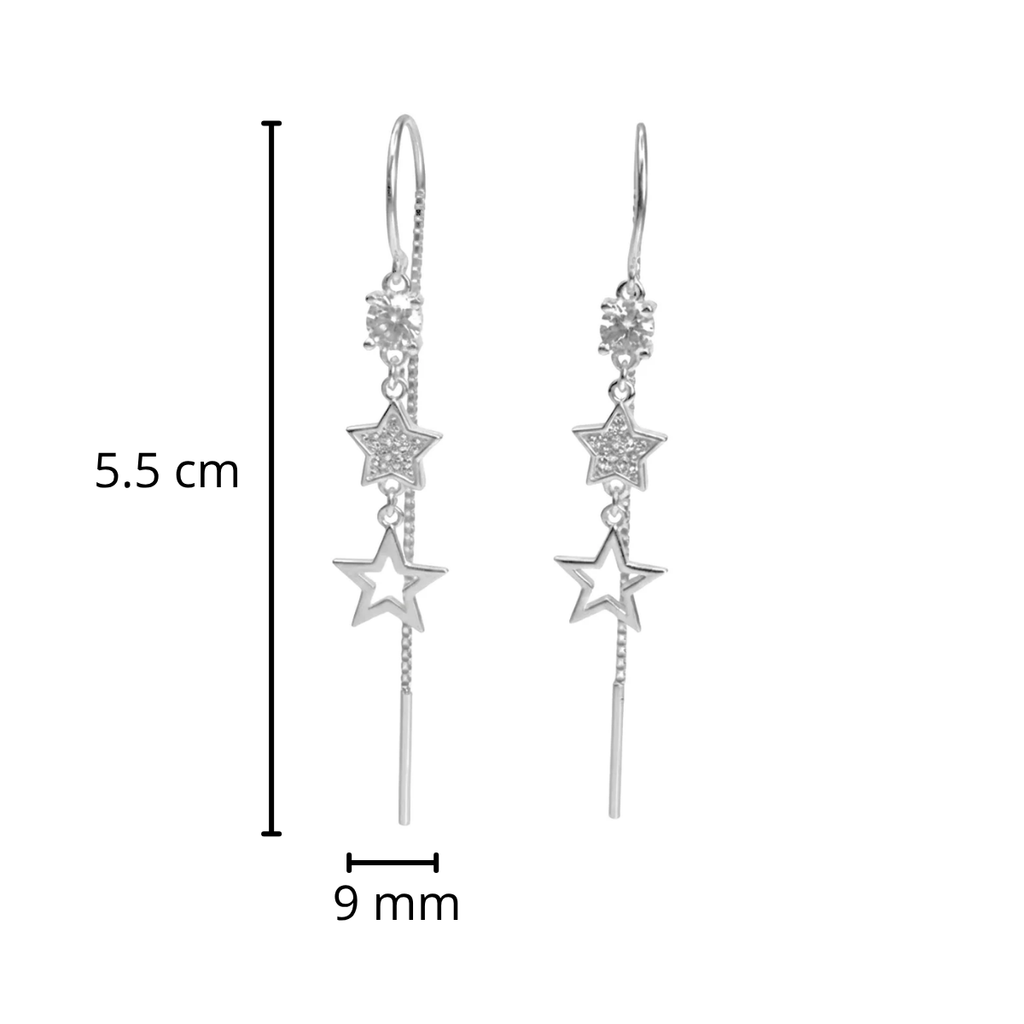 Arete Largo Estilo Violador Estrellas con Circonias Plata .925