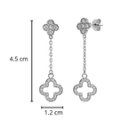 Arete Flor Largo Inspirado Van C con Micro Circonias Plata .925 con Baño de Rodio