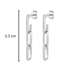 Arete Largo Paper Clip con Circonias Plata .925 con Baño de Rodio