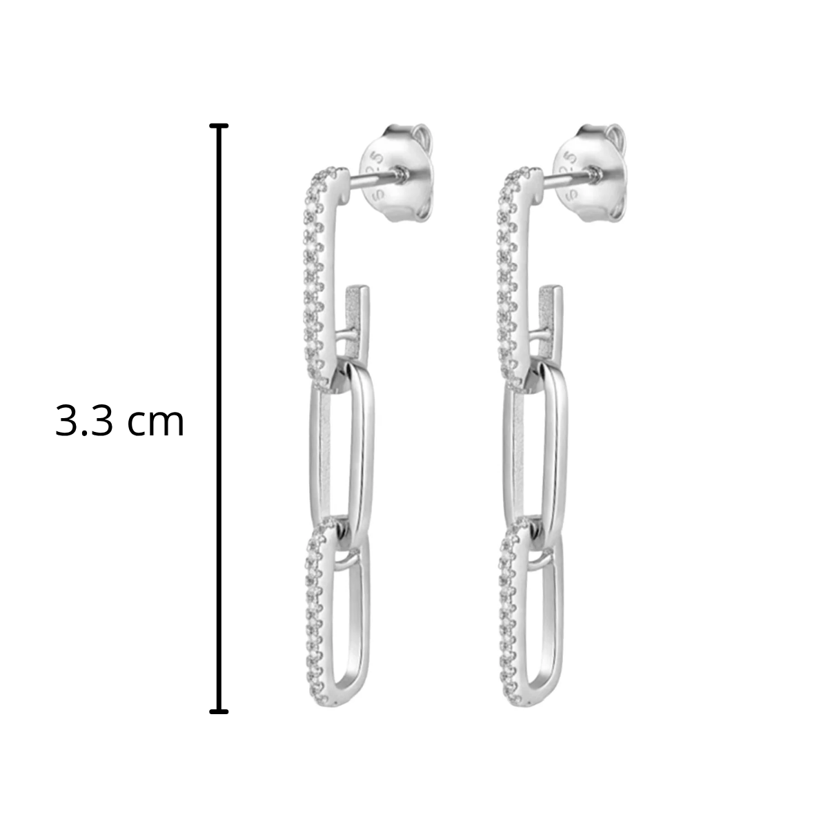 Arete Largo Paper Clip con Circonias Plata .925 con Baño de Rodio