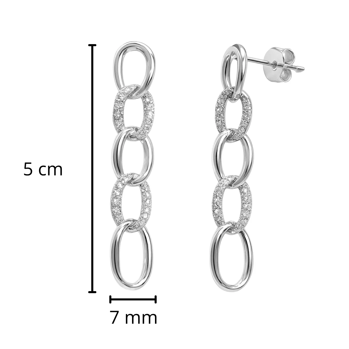 Arete Largo Eslabones Grandes con Circonias Plata .925