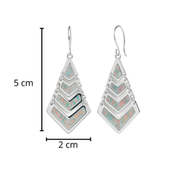Arete Largo en Forma de Rombo con Piedra Ópalo Hecho a Mano Plata .925