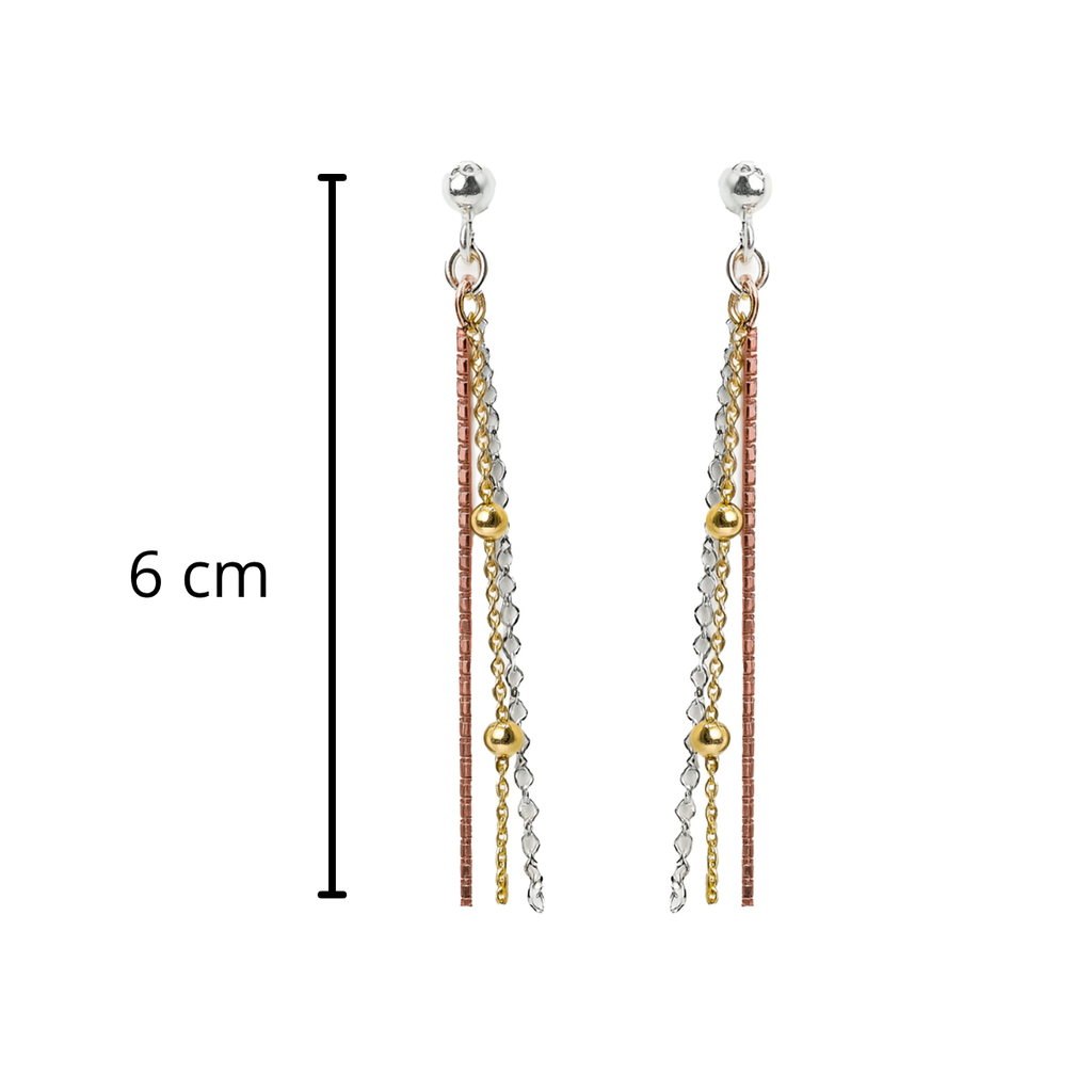 Arete Largo 3 Estilos de Cadena Plata .925 con Baño de 3 Oros