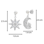 Arete Mediano Luna y Estrella con Circonias y Perla Natural Plata .925