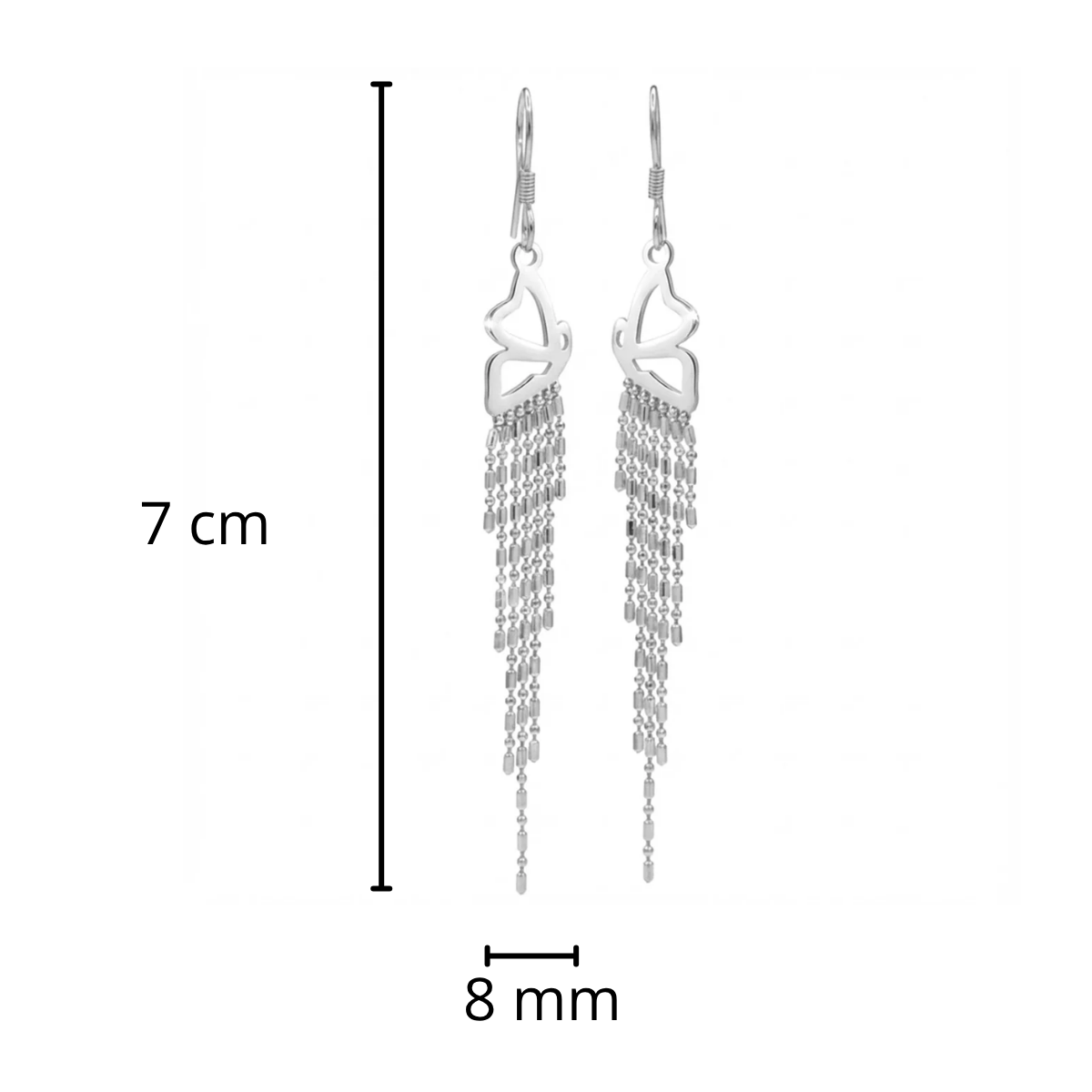 Arete Largo Ala de Mariposa con Cadena Punto y Coma Hecho a Mano Plata .925