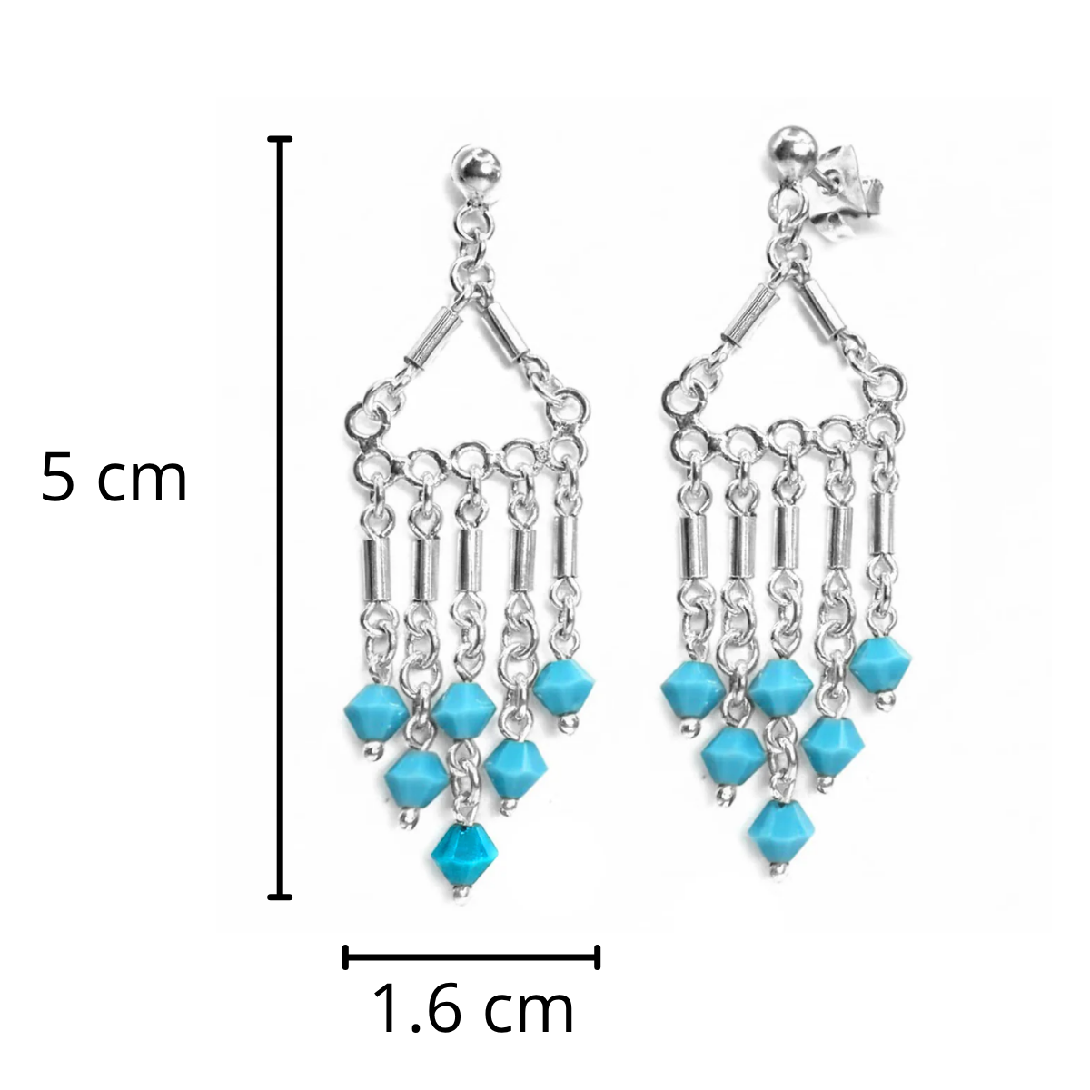 Arete Estilo Candelabro con Cristal Swarovski Turquesa Hecho a Mano Plata .925