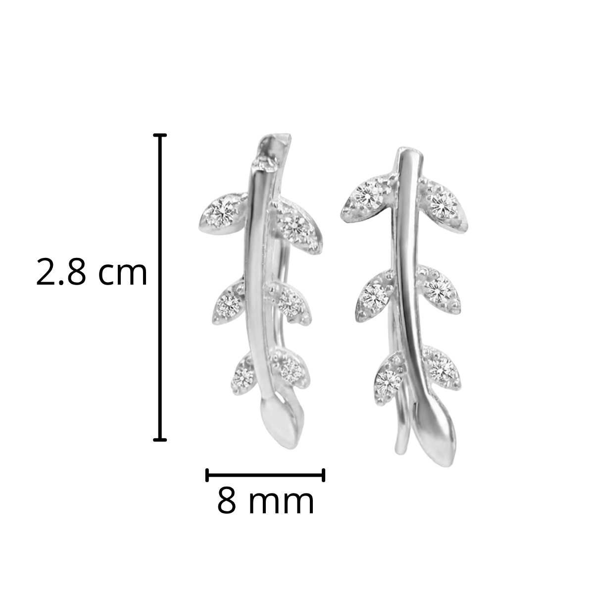 Arete Trepador Hojas Simple con Circonias Plata .925