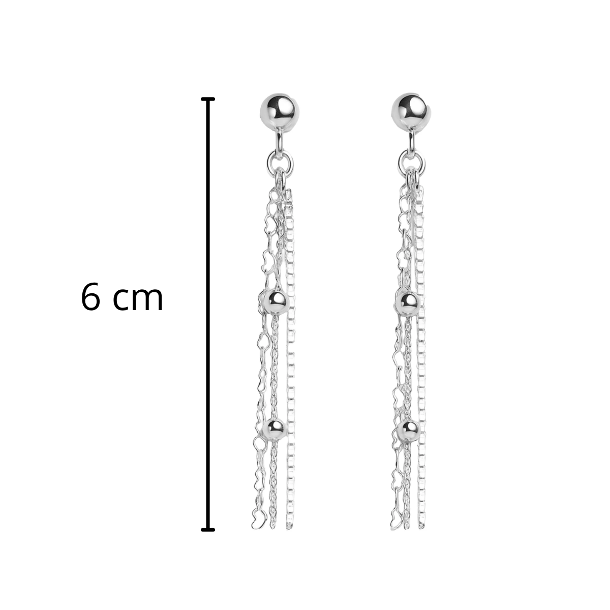 Arete Largo 3 Estilos de Cadenas Plata .925