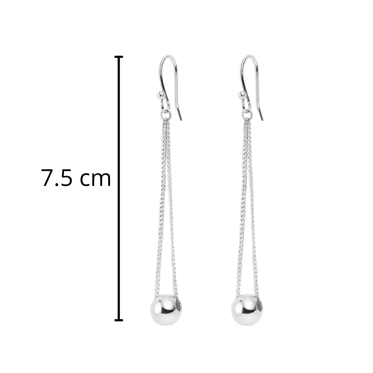 Arete Largo Cadena Cubana con Bolita Hecho a Mano Plata .925