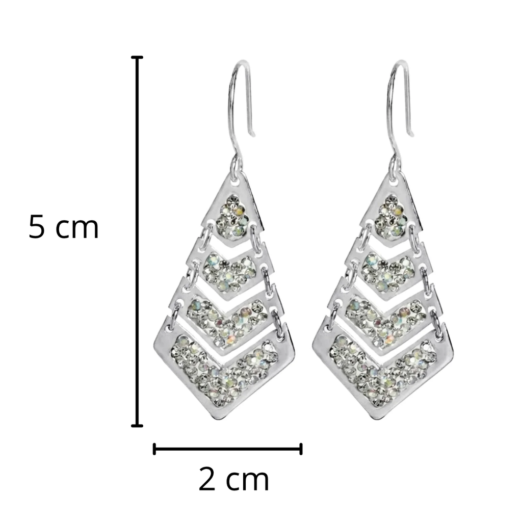 Arete Largo Rombo con Cristales Hecho a Mano Plata .925