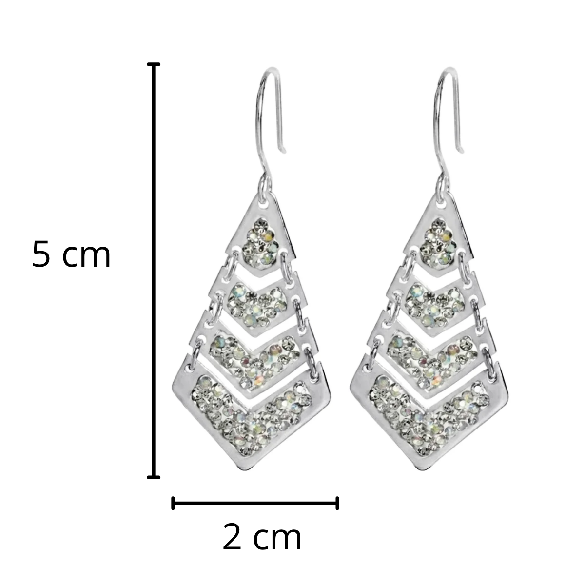 Arete Largo Rombo con Cristales Hecho a Mano Plata .925