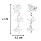 Arete Largo 3 Mariposas Lisas Hecho a Mano Plata .925