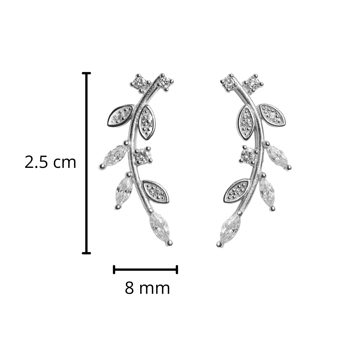 Arete Trepador Hojas con Circonias Plata .925