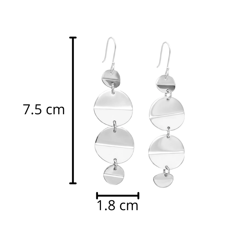 Arete Largo Circulos Lisos Hecho a Mano Plata .925