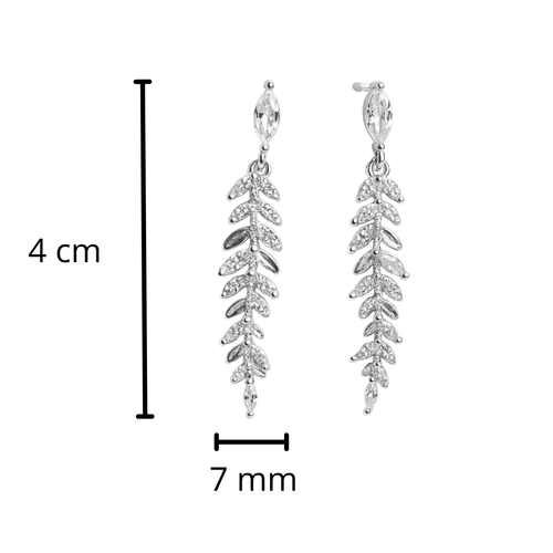 Arete Largo Hojas con Circonias Plata .925