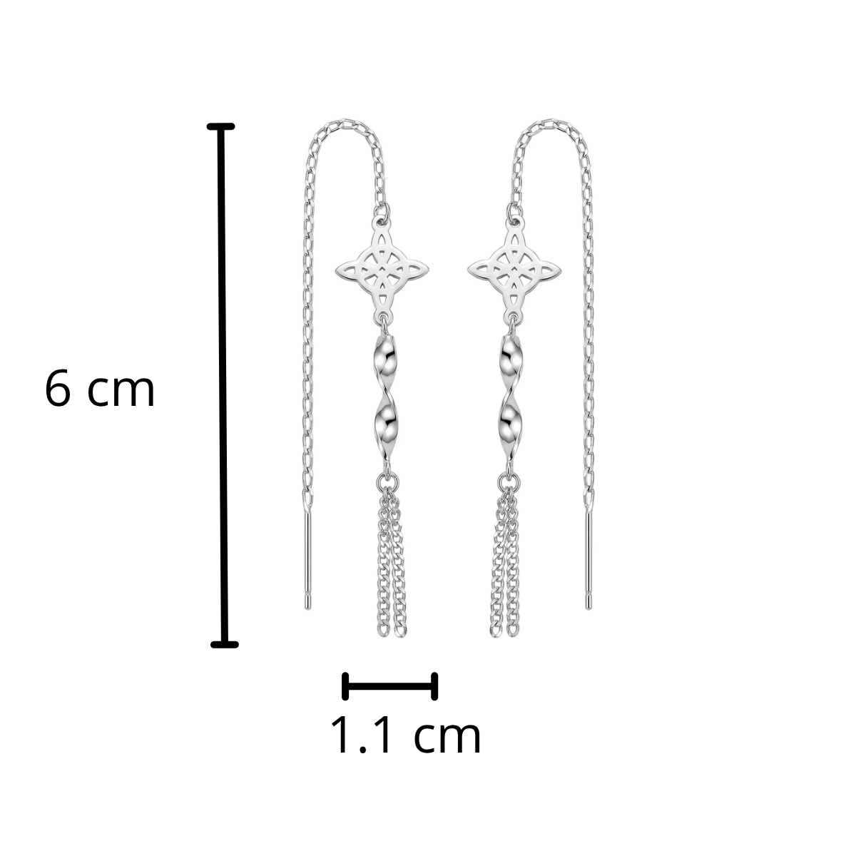 Arete Largo Estilo Violador Nudo de Bruja Hecho a Mano Plata .925