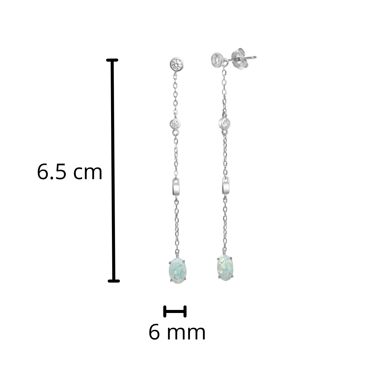 Arete Largo con Piedra Ópalo y Circonias Plata .925 con Baño de Rodio