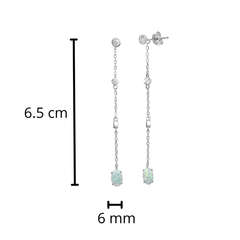 Arete Largo con Piedra Ópalo y Circonias Plata .925 con Baño de Rodio
